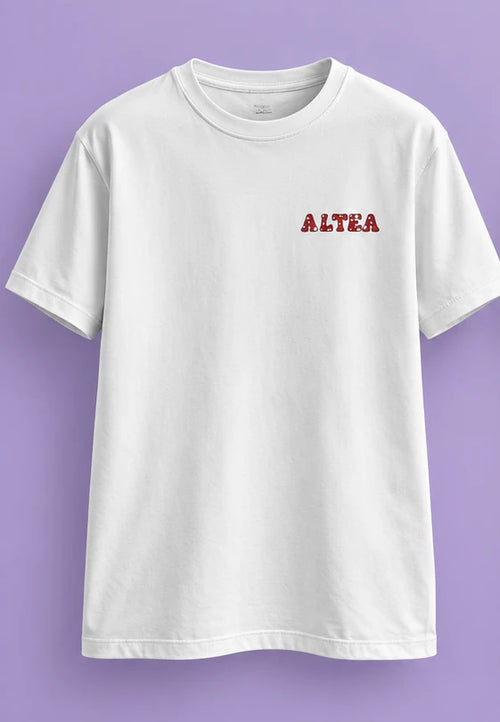 Eat Mushrooms branca — frente com Altea (mockup)